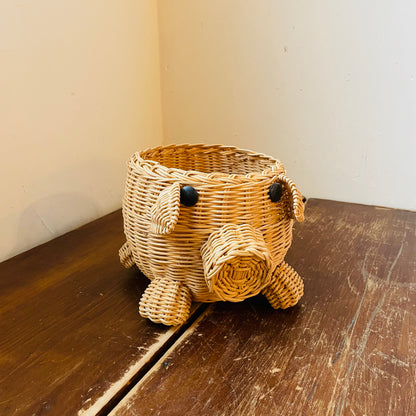 Woven Wicker Pig Basket- Vintage