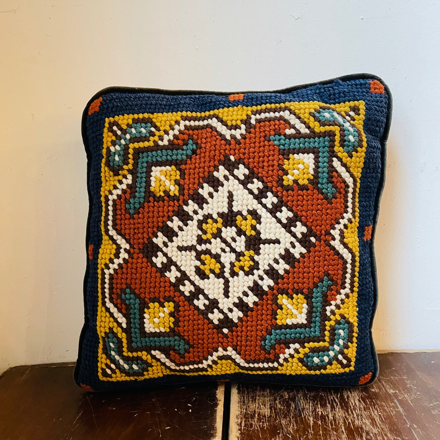 Geometric Nordic Folk Wool Needlepoint- Vintage