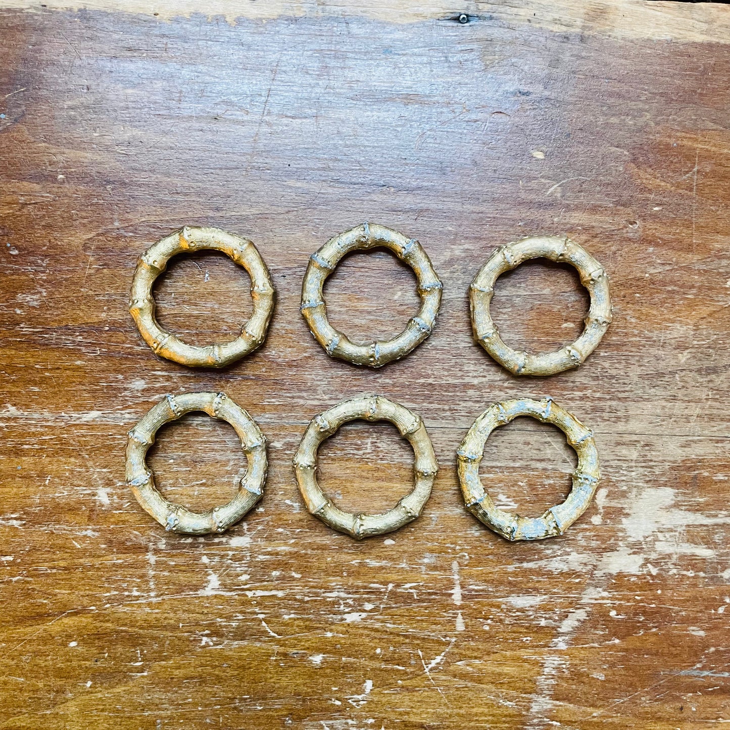 Bamboo Gold Metal Napkin Rings-Vintage