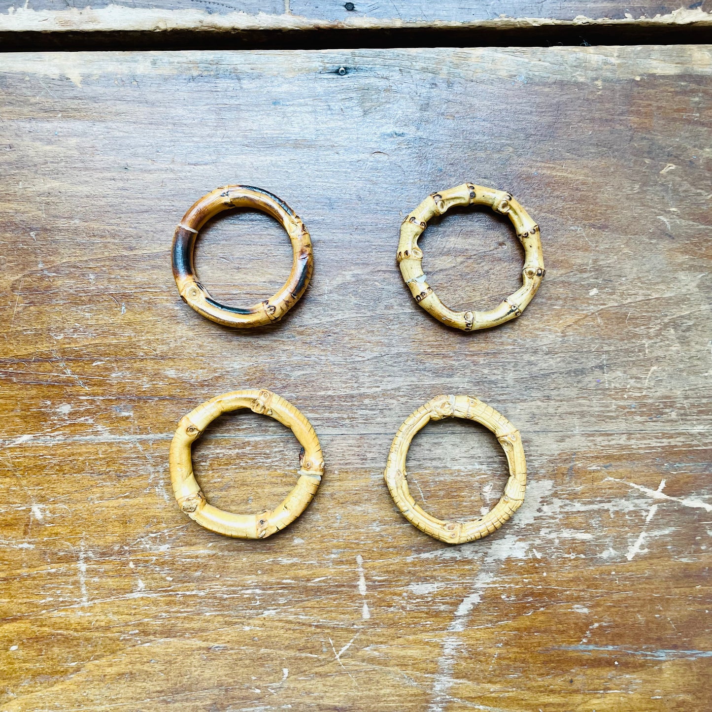 Set of 4 Real Bamboo Napkin Rings- Vintage