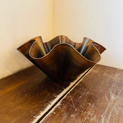 Oxidized Copper Ruffled Bowl