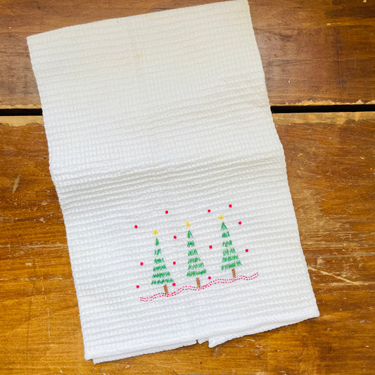 Waffle Weave Christmas Tree Tea Towel- Vintage