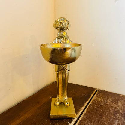 Golden Standing Labrador in Suit Holding a Bowl