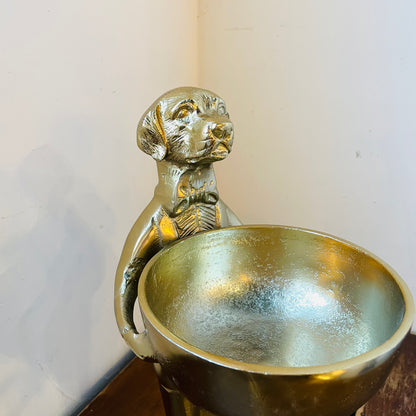Golden Standing Labrador in Suit Holding a Bowl