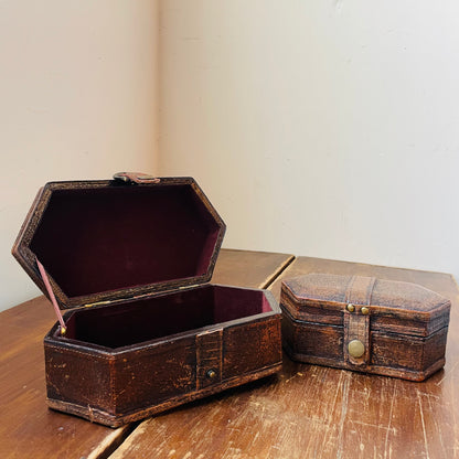 Alligator Leather Bound Storage Box Set- Vintage
