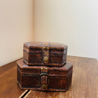 Alligator Leather Bound Storage Box Set- Vintage