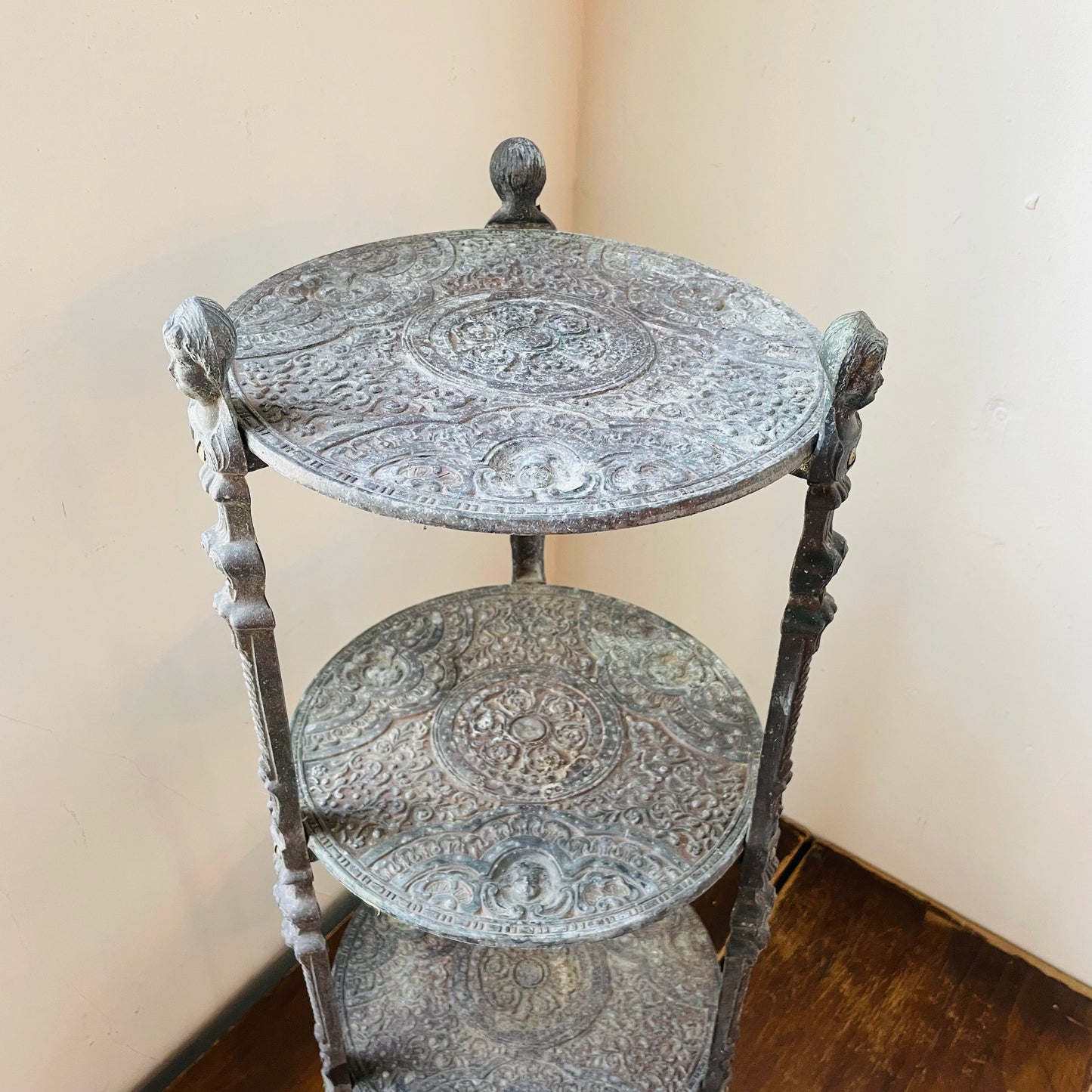 Iron Cherub Three Tiered Side Table- Vintage