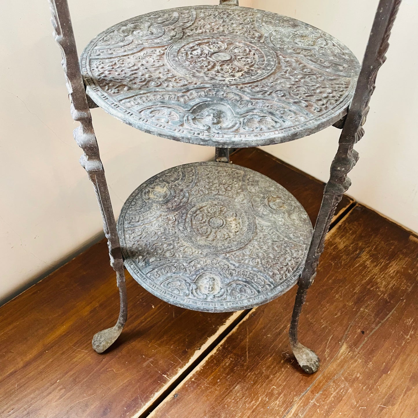 Iron Cherub Three Tiered Side Table- Vintage