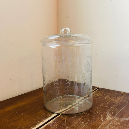 Hand-Blown Glass Jar with Etched Botanicals & Lid