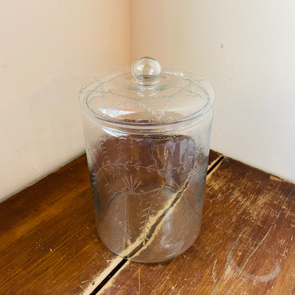 Hand-Blown Glass Jar with Etched Botanicals & Lid