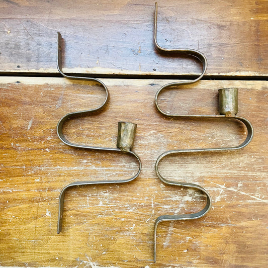 Set of 2 Forged-Iron Wavy Metal Taper Candle Wall Sconces
