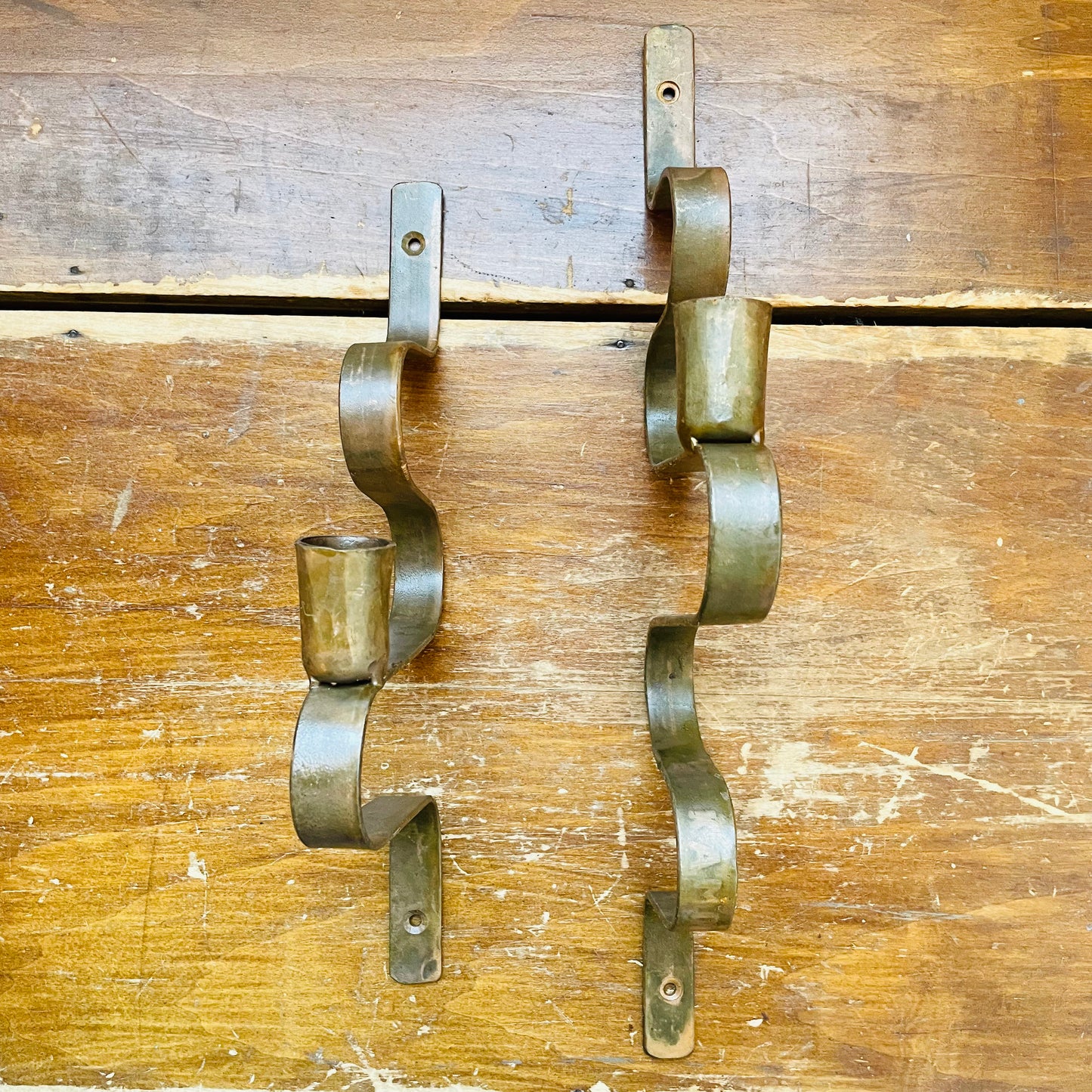 Set of 2 Forged-Iron Wavy Metal Taper Candle Wall Sconces