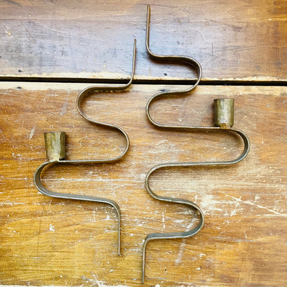 Set of 2 Forged-Iron Wavy Metal Taper Candle Wall Sconces