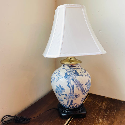 Pheasant Blue Chinoiserie Table Lamp- Vintage