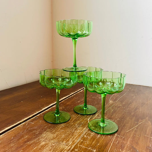 Green Flower Champagne Coupes- Set of 4