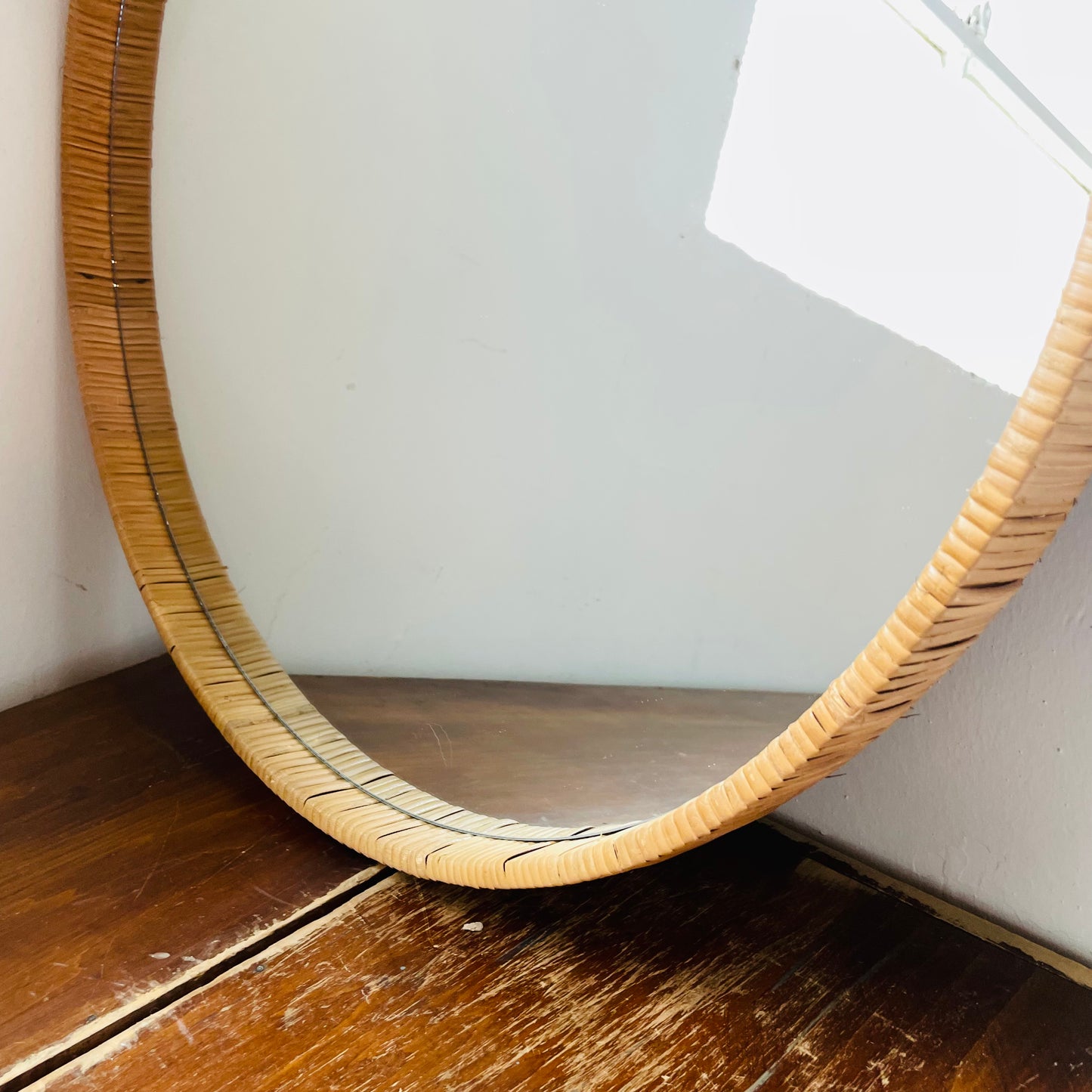 Rattan Wrapped Wood Mirror