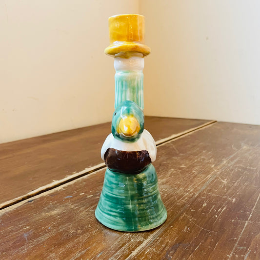 Hand-Painted Stoneware Taper Holder with Duck