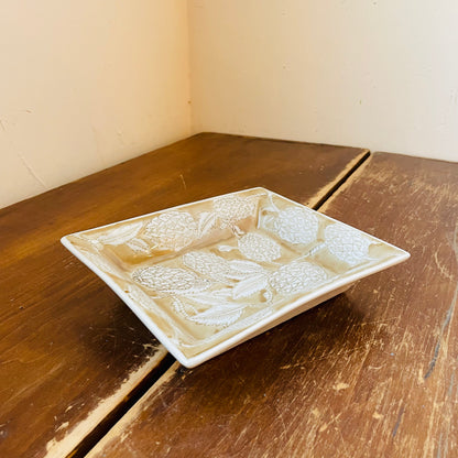 Decorative Hand-Painted Stoneware Dish with Botanicals