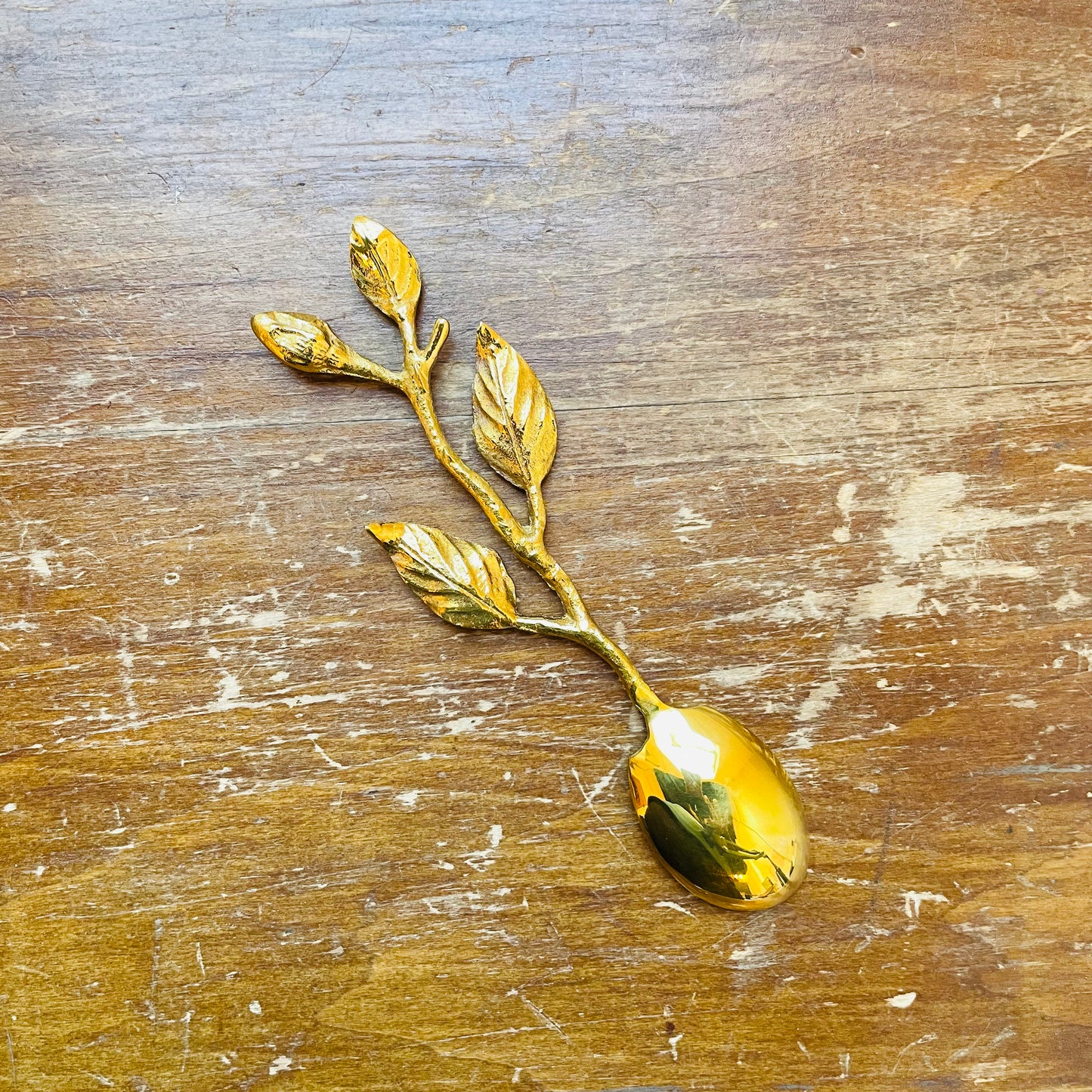 Brass Leaf & Bud Tea Spoon