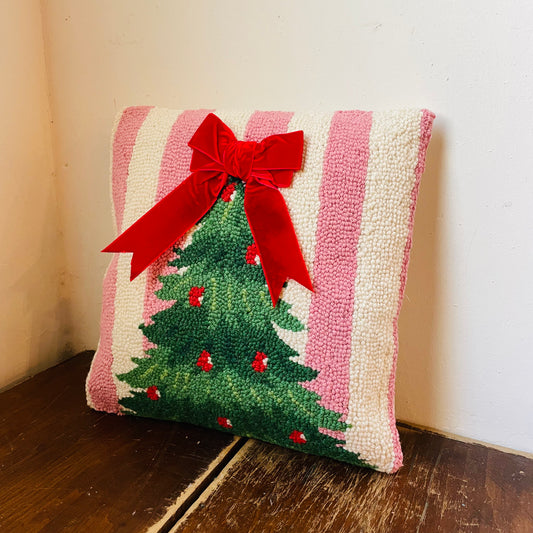 Pink Stripe Tree with Velvet Ribbon Pillow