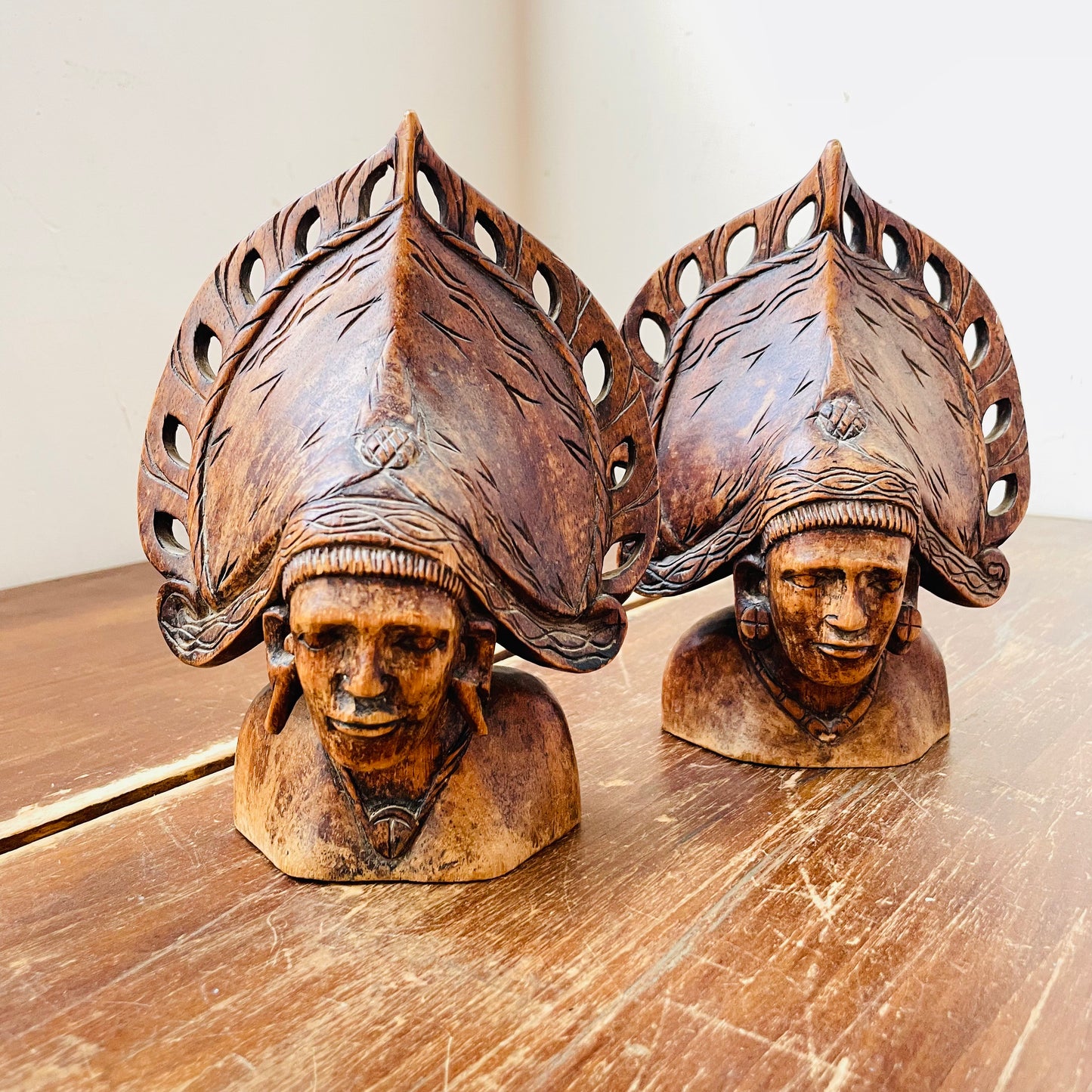 Wood Bust Sculptures-Vintage