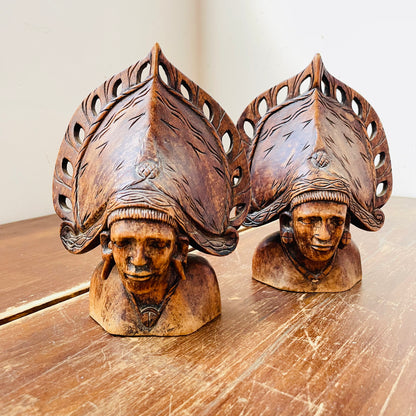 Wood Bust Sculptures-Vintage
