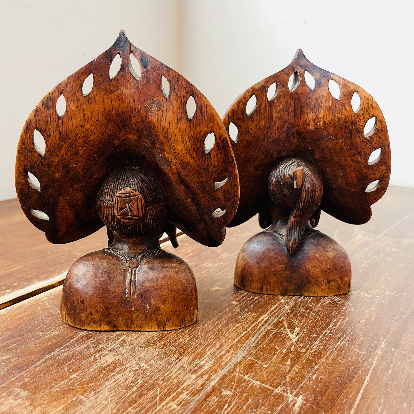 Wood Bust Sculptures-Vintage