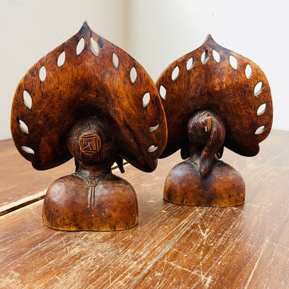 Wood Bust Sculptures-Vintage