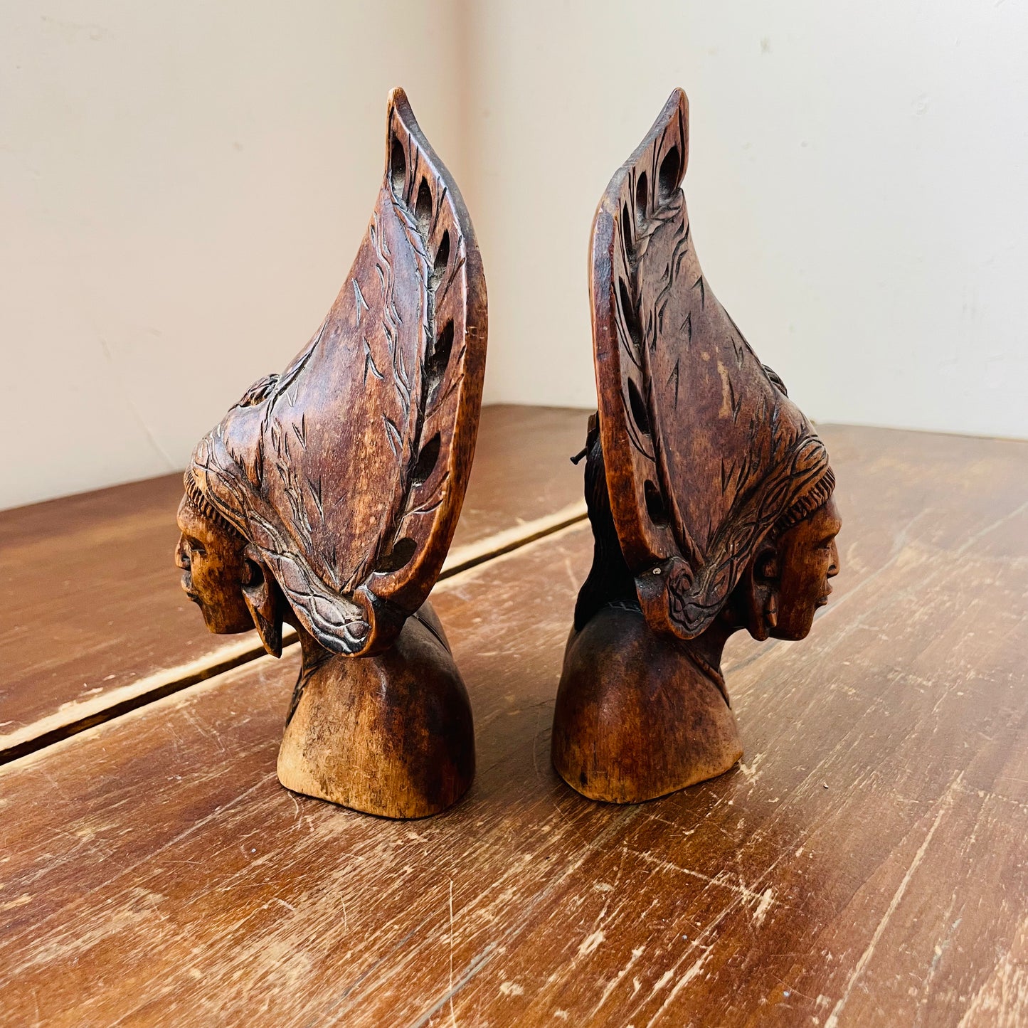 Wood Bust Sculptures-Vintage