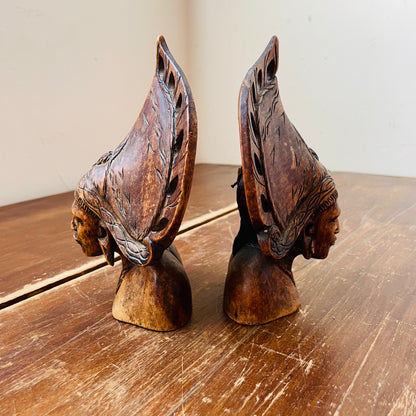 Wood Bust Sculptures-Vintage