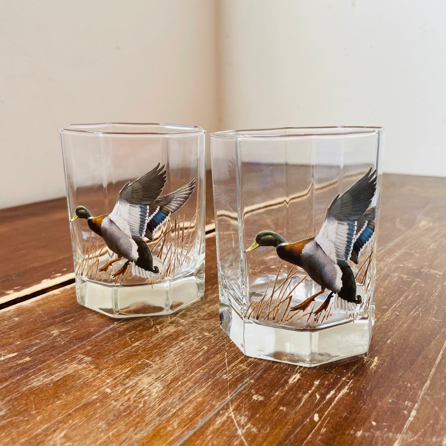 David Maas Mallard Low Ball Glasses, Set of 2-Vintage