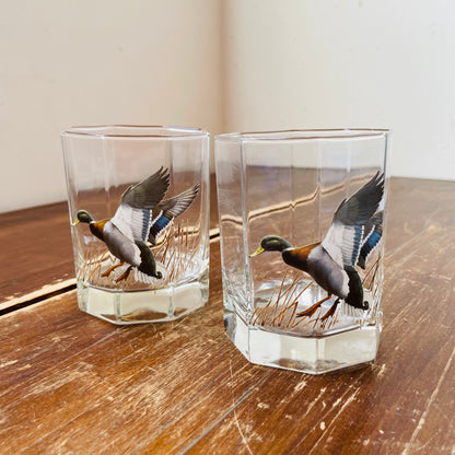 David Maas Mallard Low Ball Glasses, Set of 2-Vintage