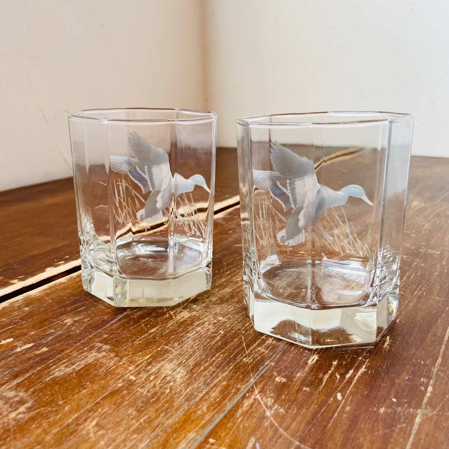 David Maas Mallard Low Ball Glasses, Set of 2-Vintage