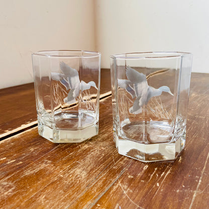 David Maas Mallard Low Ball Glasses, Set of 2-Vintage