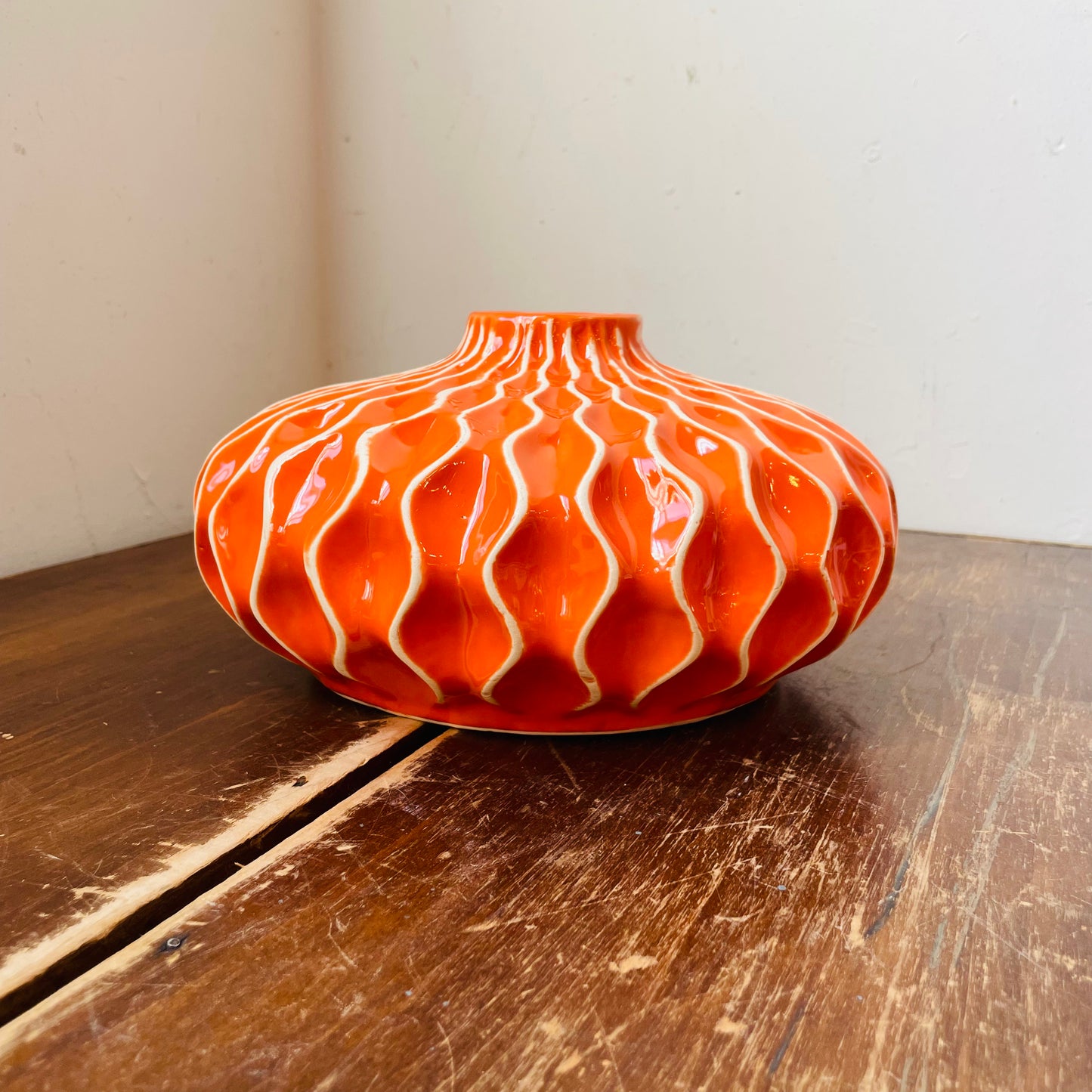 Orange and White Contemporary Vase-Vintage