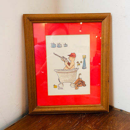 Hunter in Bathtub Framed Print-Vintage
