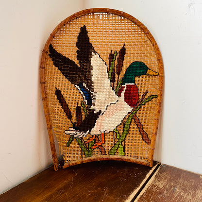 Cross Stitch Mallard on Wicker Frame-Vintage