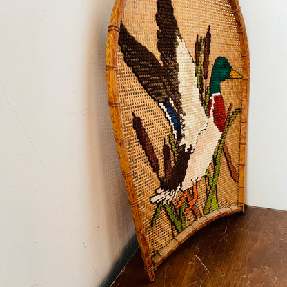 Cross Stitch Mallard on Wicker Frame-Vintage
