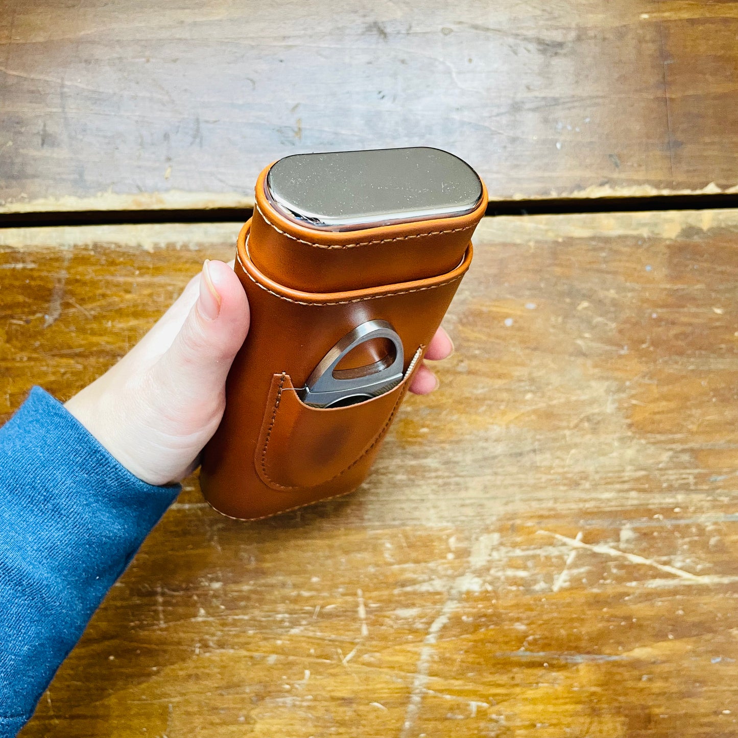 Ashton 3-Cigar Leather Case with Cutter