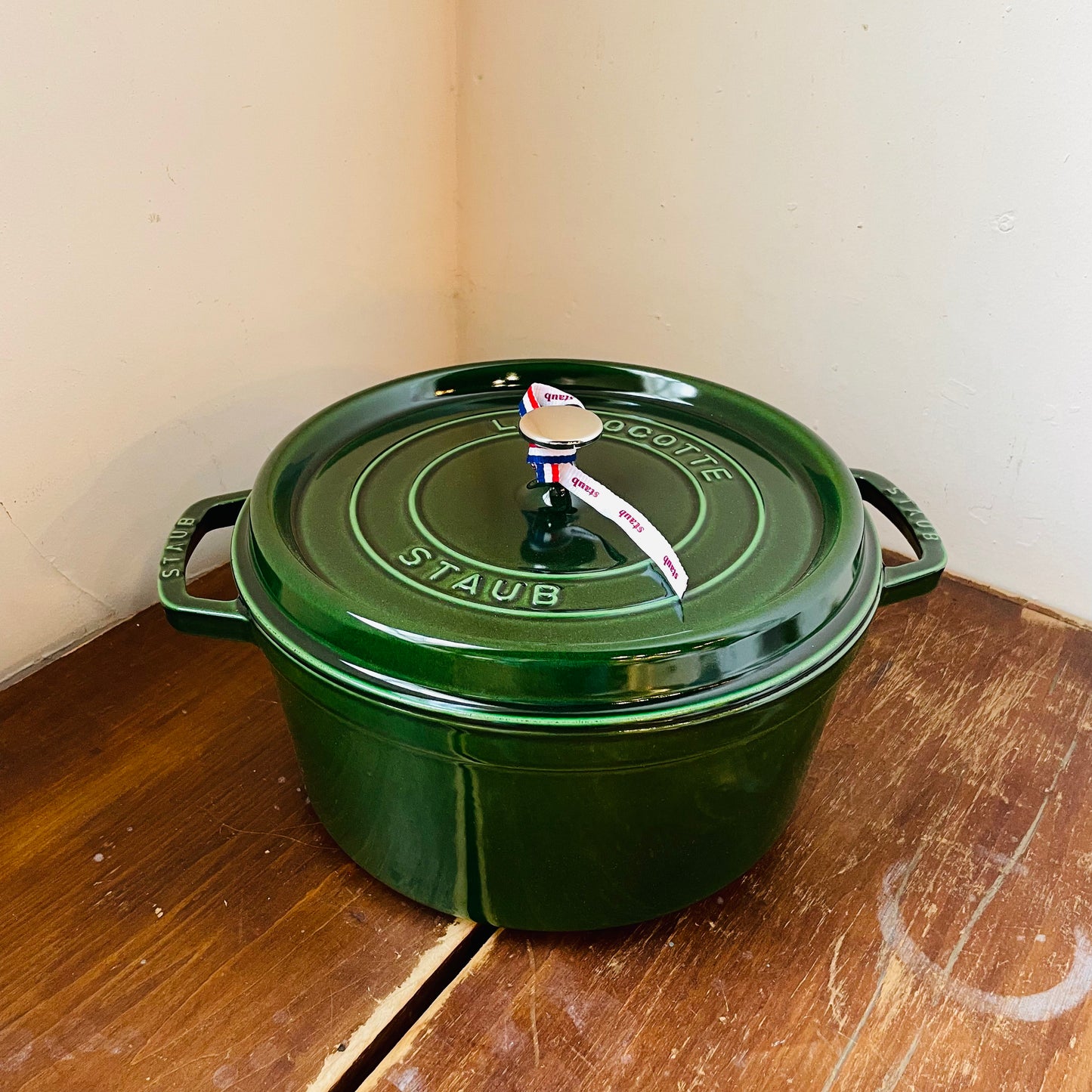 STAUB Cast Iron 7-qt Round Dutch Cocotte- Basil
