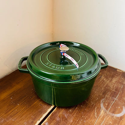 STAUB Cast Iron 7-qt Round Dutch Cocotte- Basil