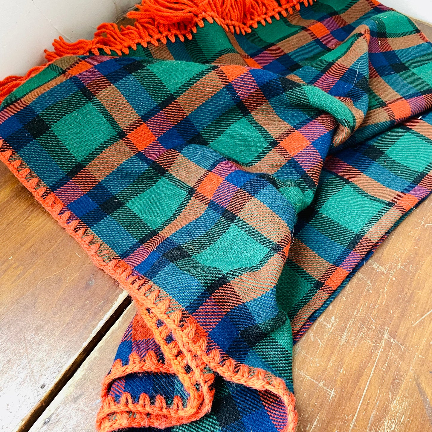 Orange Blue & Green Throw- Vintage