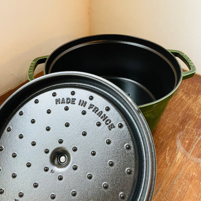 STAUB Cast Iron 7-qt Round Dutch Cocotte- Basil