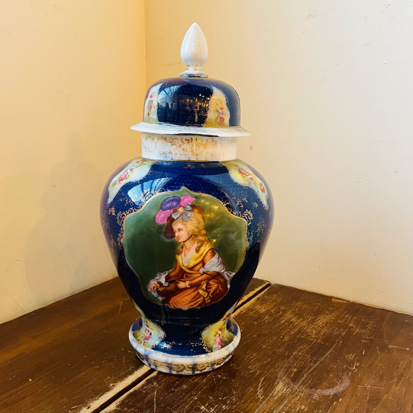 Cobalt Blue Maiden Temple Jar Set- Vintage