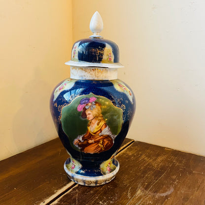 Cobalt Blue Maiden Temple Jar Set- Vintage