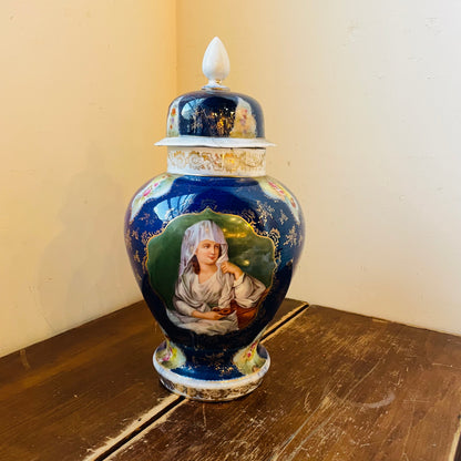 Cobalt Blue Maiden Temple Jar Set- Vintage