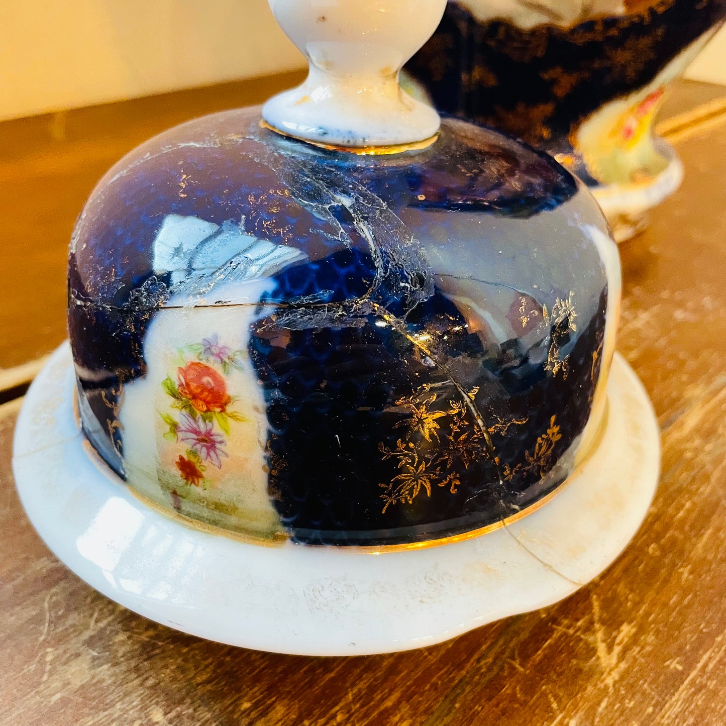 Cobalt Blue Maiden Temple Jar Set- Vintage