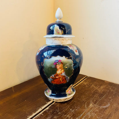 Cobalt Blue Maiden Temple Jar Set- Vintage