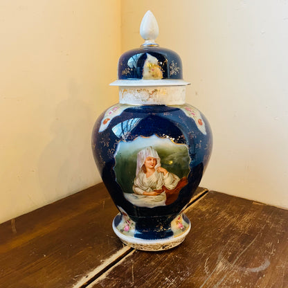 Cobalt Blue Maiden Temple Jar Set- Vintage