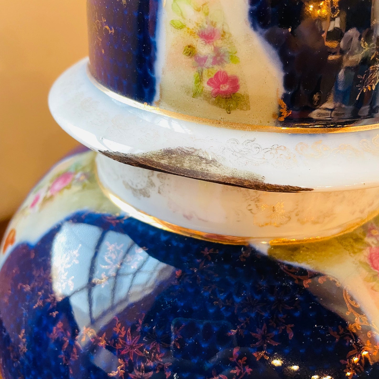 Cobalt Blue Maiden Temple Jar Set- Vintage
